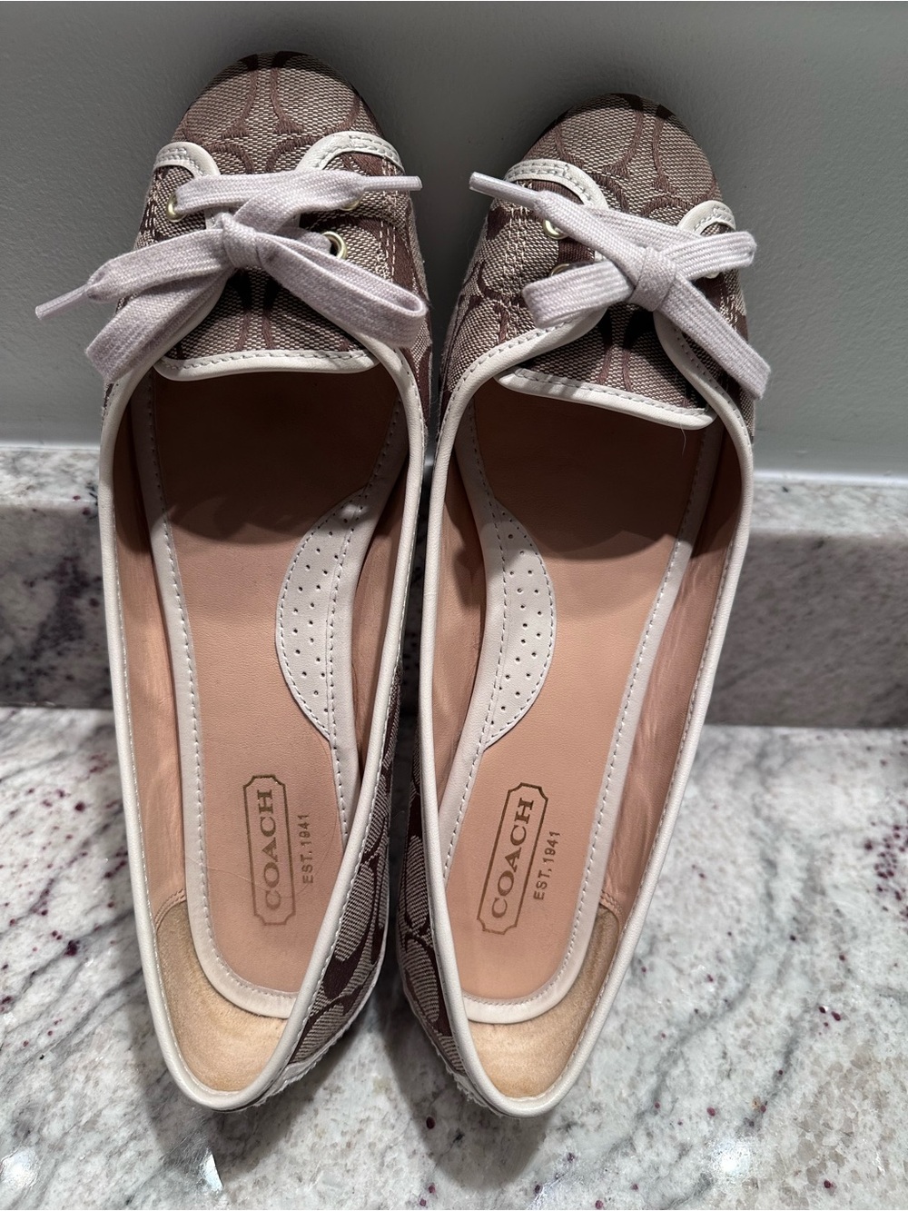Coach Signature Canvas Ballet Flats in Taupe and Pink